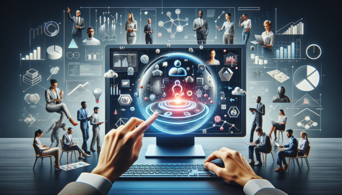 A digital workspace featuring Google My Business on screen, with experts collaborating on strategies to improve online visibility.