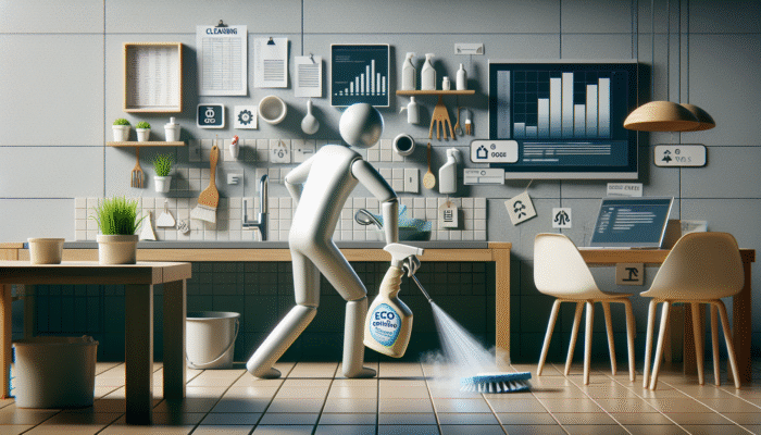 Person using eco-friendly spray for easy tile cleaning, showcasing convenience in a busy household.