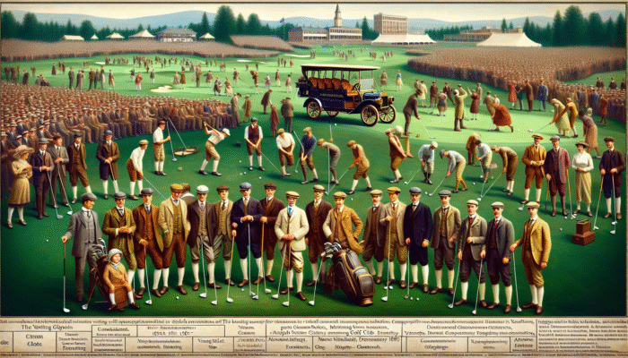 Historical scene from 1905 showcasing the founding of Maritzburg Golf Club with diverse golfers celebrating on the new course.