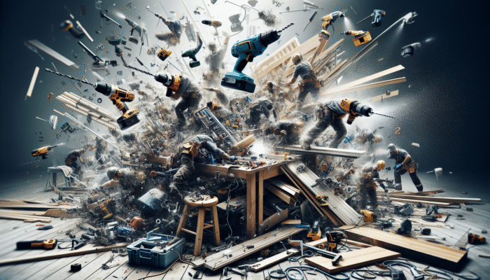 A workbench featuring power tools such as drills, saws, and sanders used for efficient house clearance.