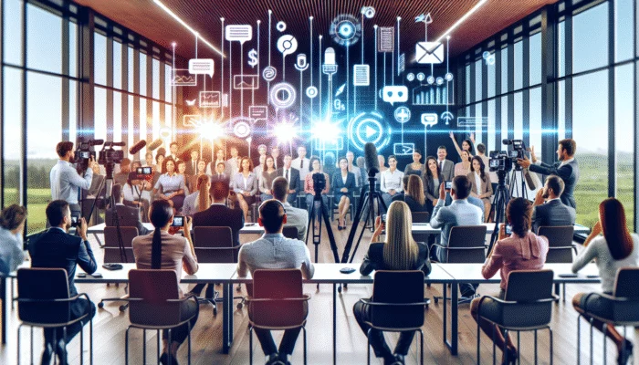 Diverse clients providing positive testimonials in a modern office equipped with digital recording technology.