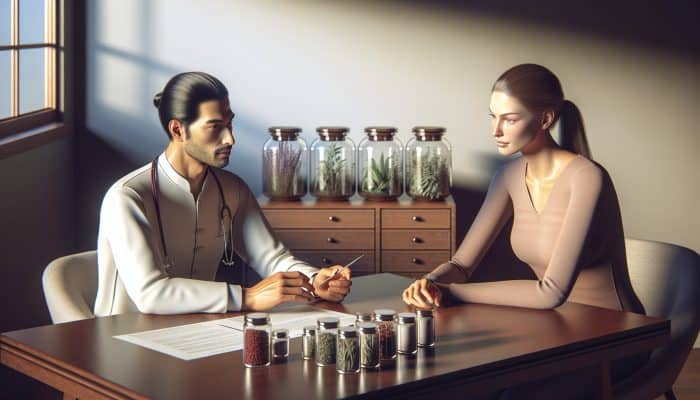 The Cost of Acupuncture for Women: A tranquil acupuncture clinic where a practitioner is developing a customised treatment plan for a client.