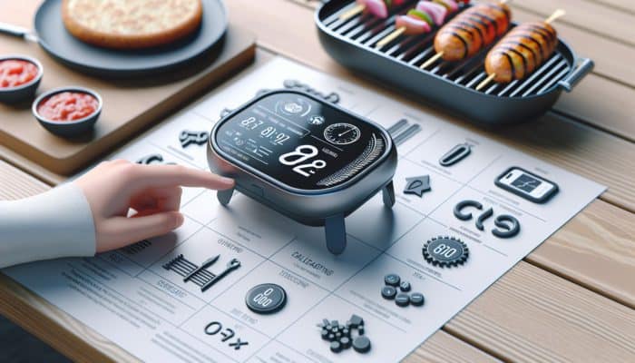 A user-friendly grill timer featuring a large display and intuitive buttons, designed for portability and quick setup.