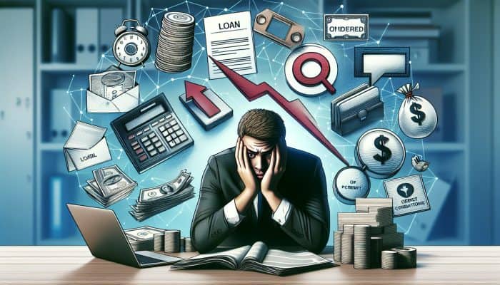 Challenges of Debt Consolidation with Bad Credit: A Guide | DCL Individual reviewing financial documents and loan offers at a desk, concerned about high interest rates and low credit score.