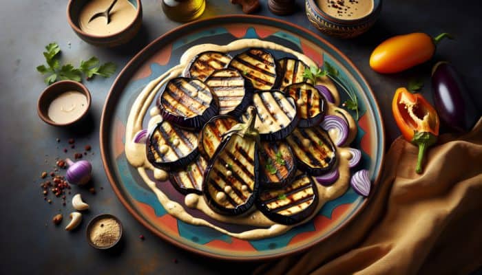 Grilled Eggplant drizzled with Tempting Tahini Sauce