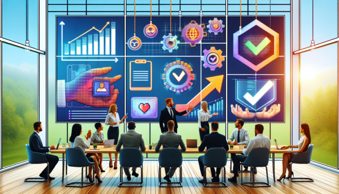 In Ivybridge's vibrant boardroom, specialists present tailored e-commerce strategies to owners, with displays showcasing ROI graphs and marketing analytics for growth.